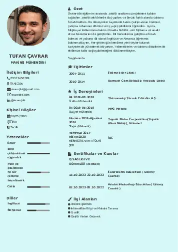 Makine Mühendisi Cv Örnekleri cv indir